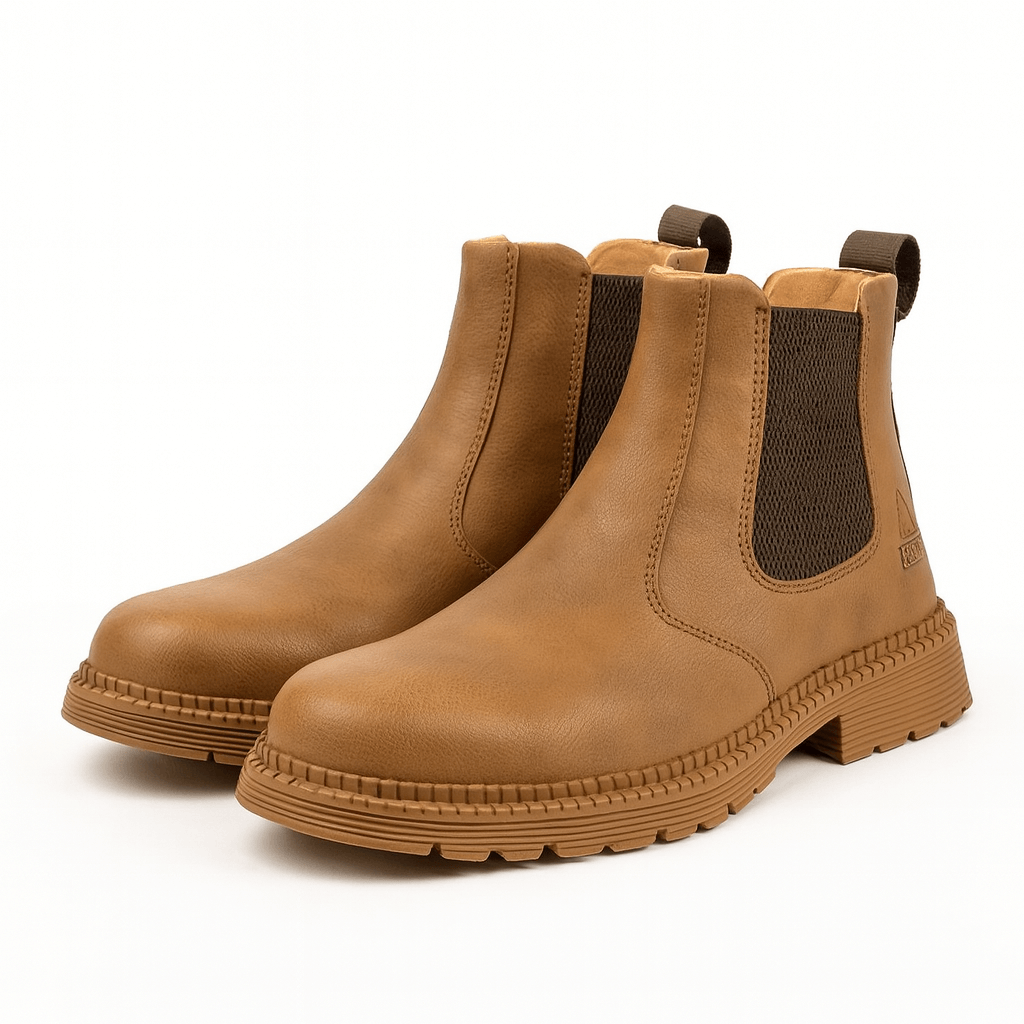 Slip - on Læderstøvler med Elastiske Sidepaneler – Klassisk Ankelhøjde - My Store