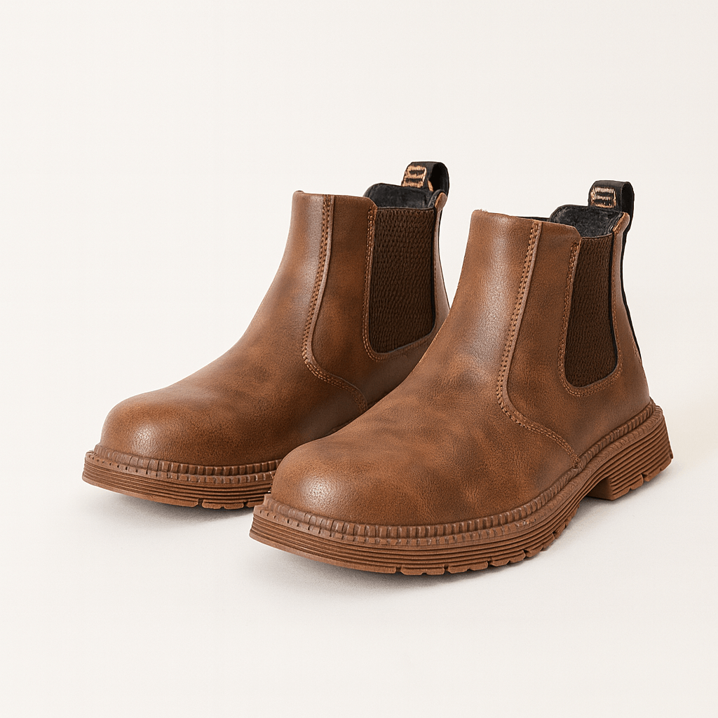 Slip - on Læderstøvler med Elastiske Sidepaneler – Klassisk Ankelhøjde - My Store