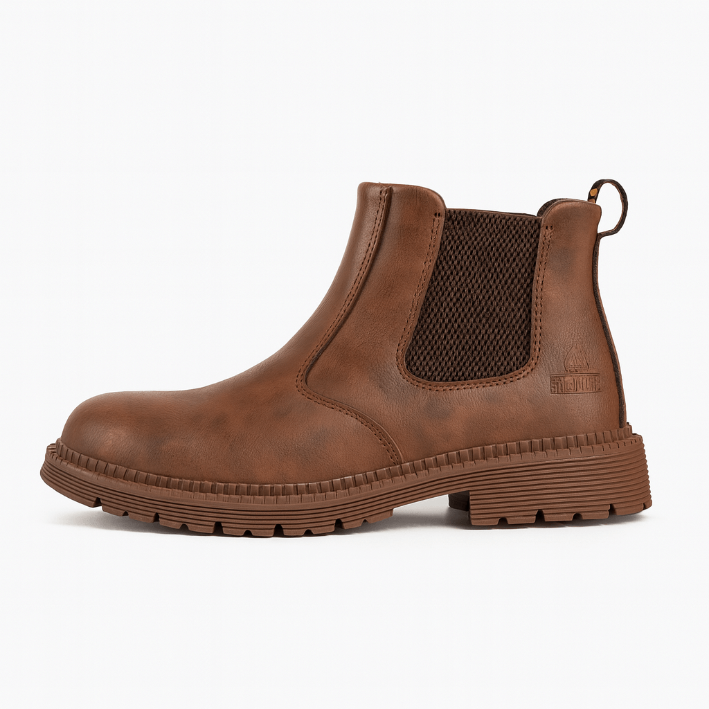 Slip - on Læderstøvler med Elastiske Sidepaneler – Klassisk Ankelhøjde - My Store