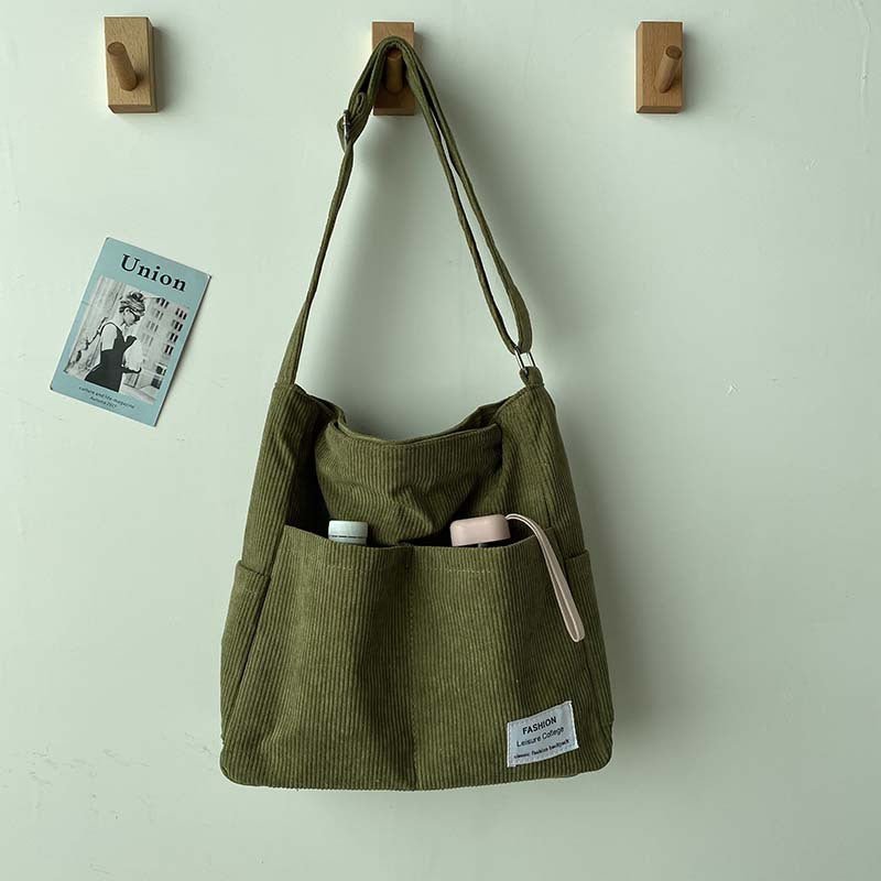 Skuldertaske til dame i canvas med corduroy detaljer - My Store